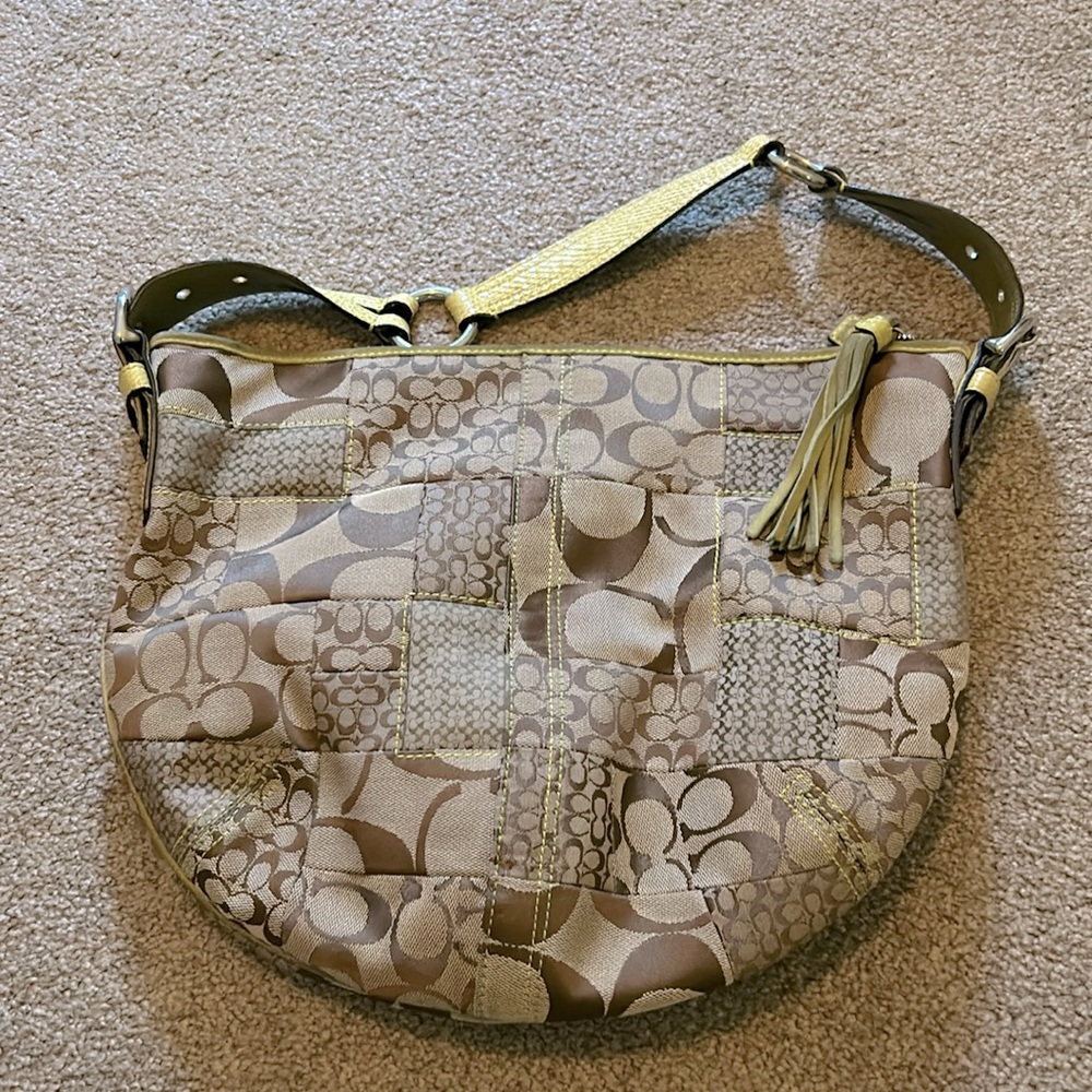 Vintage Coach Exotics Collection Lime green trim zipper closure Hobo bag